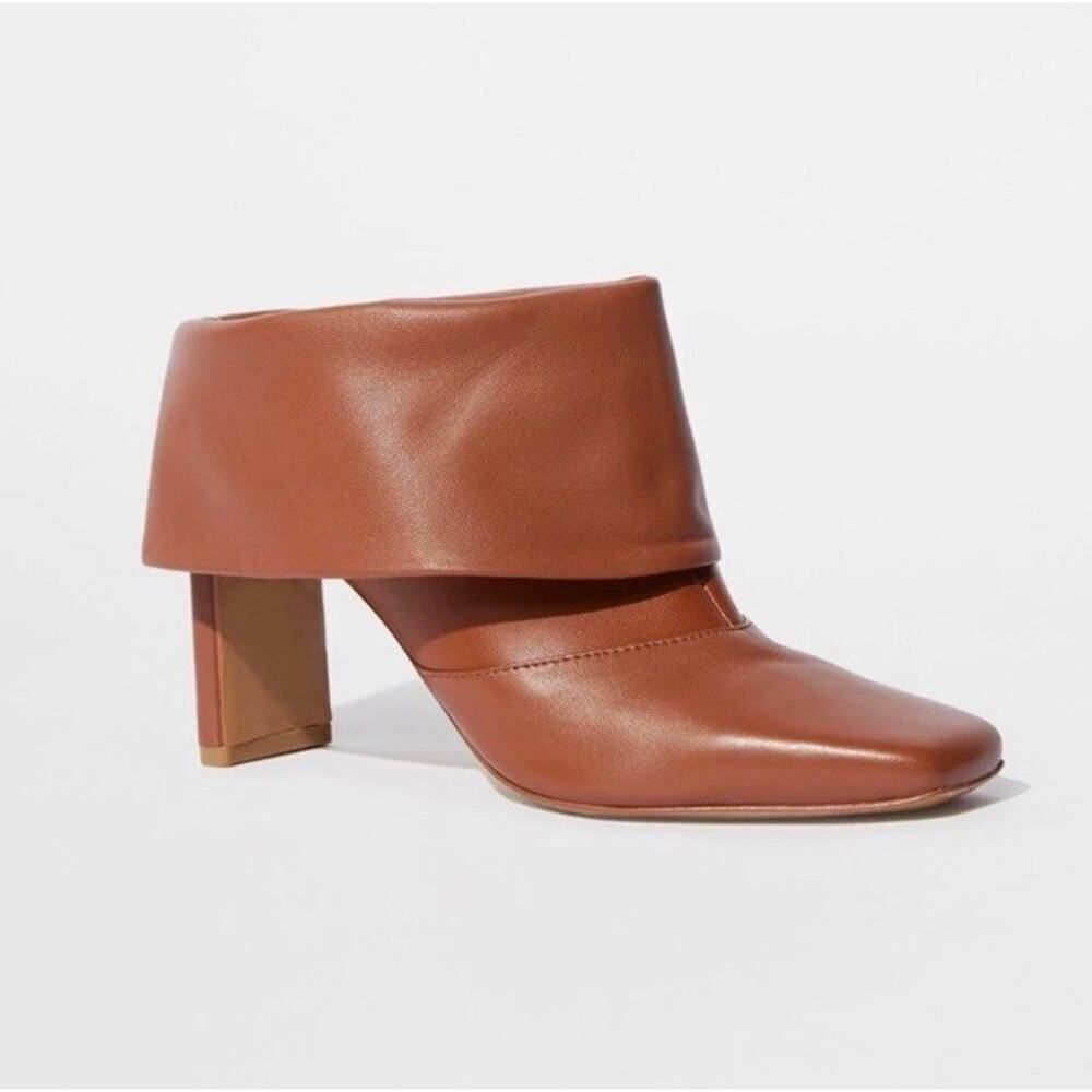 $750 Jonathan Simkhai Karine Foldover Leather Booties Cinnamon Brown EU38 US8
